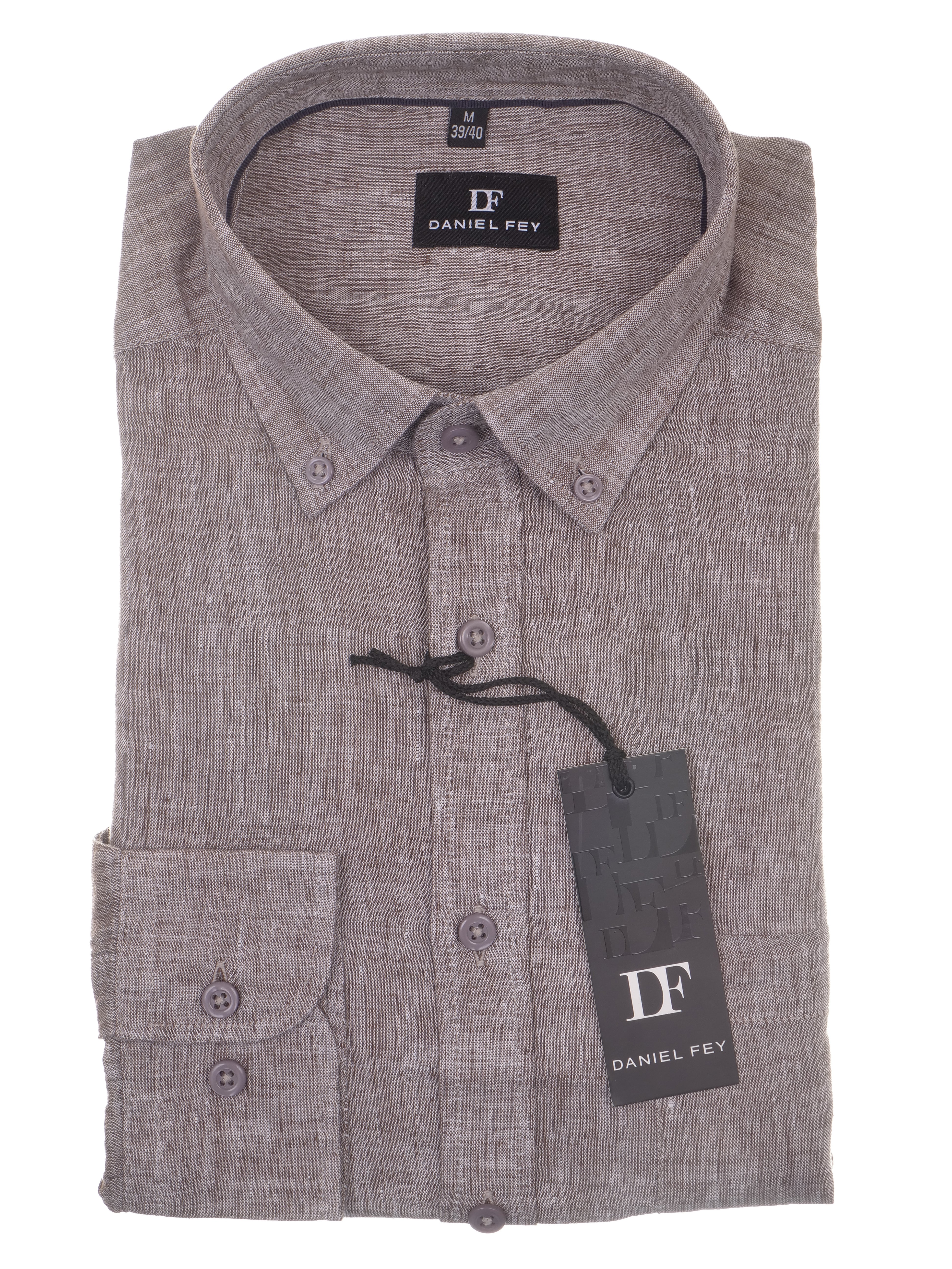 Langarmhemd modern fit aus Leinen mit Button-down Kragen und Brusttasche von Daniel Fey