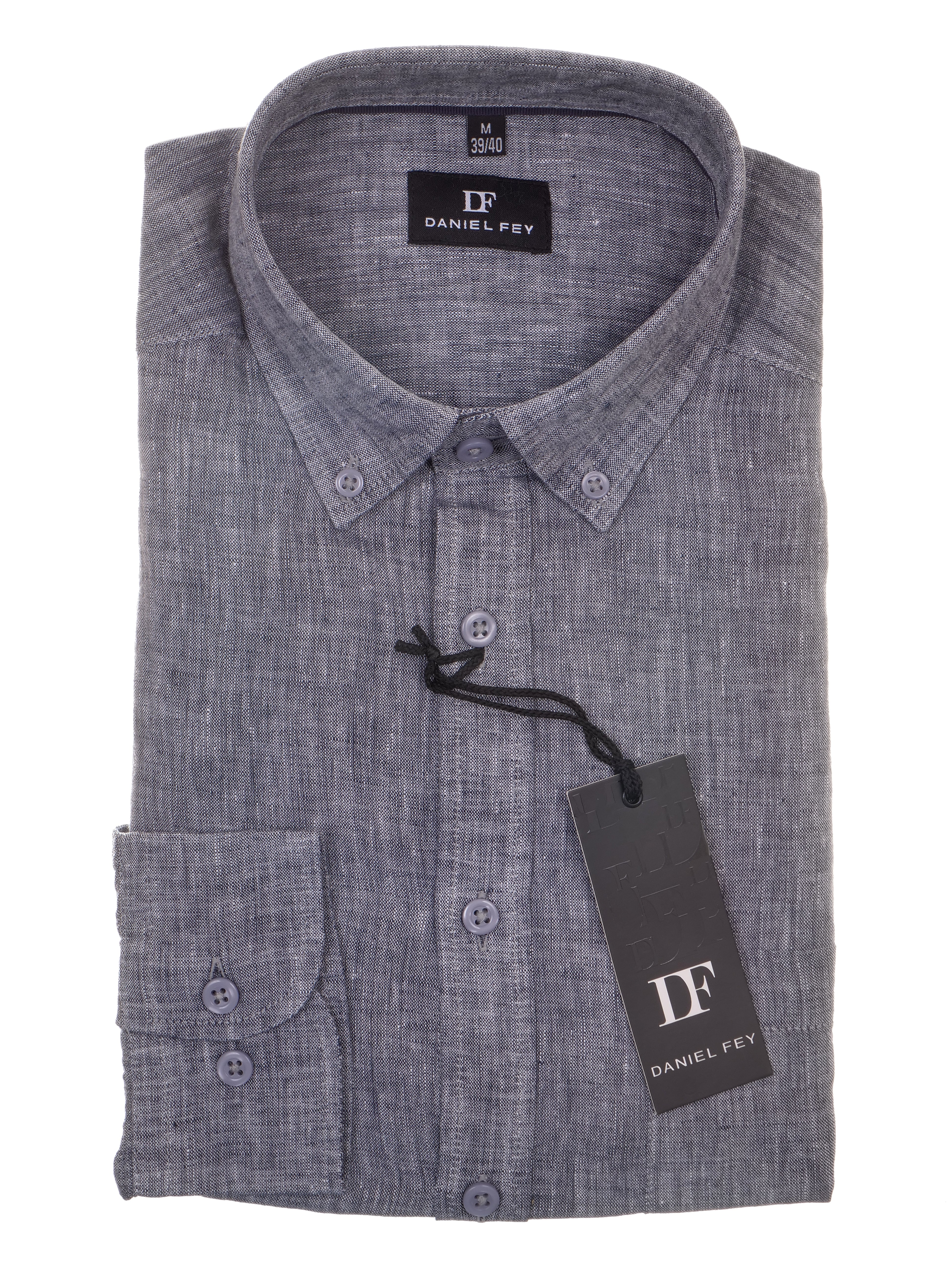 Langarmhemd modern fit aus Leinen mit Button-down Kragen und Brusttasche von Daniel Fey