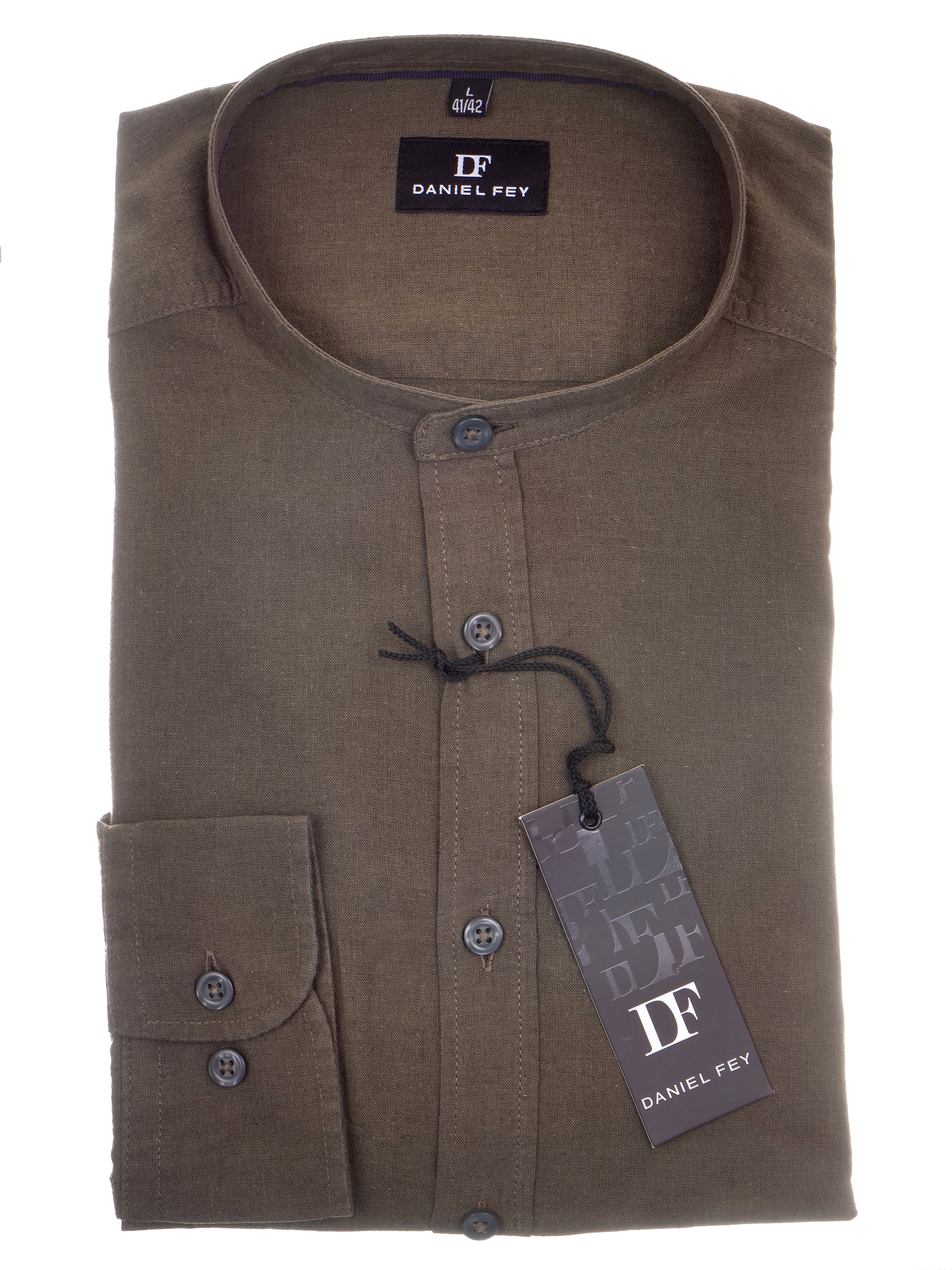 Langarmhemd modern fit aus Halbleinen mit Stehkragen von Daniel Fey