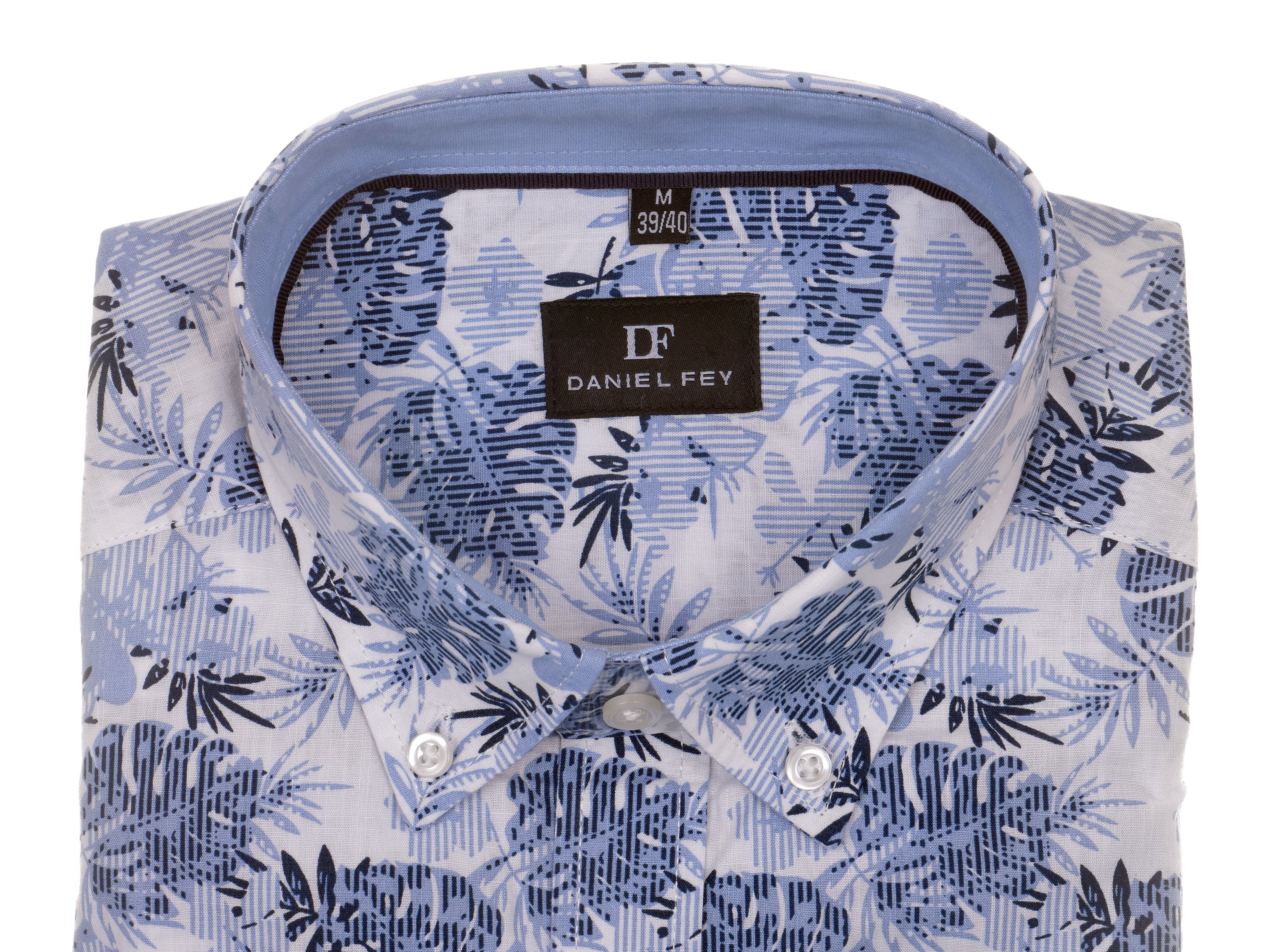 Kragenansicht Langarmhemd floral in modern fit aus Baumwolle mit Button-down-Kragen und Brusttasche von Daniel Fey