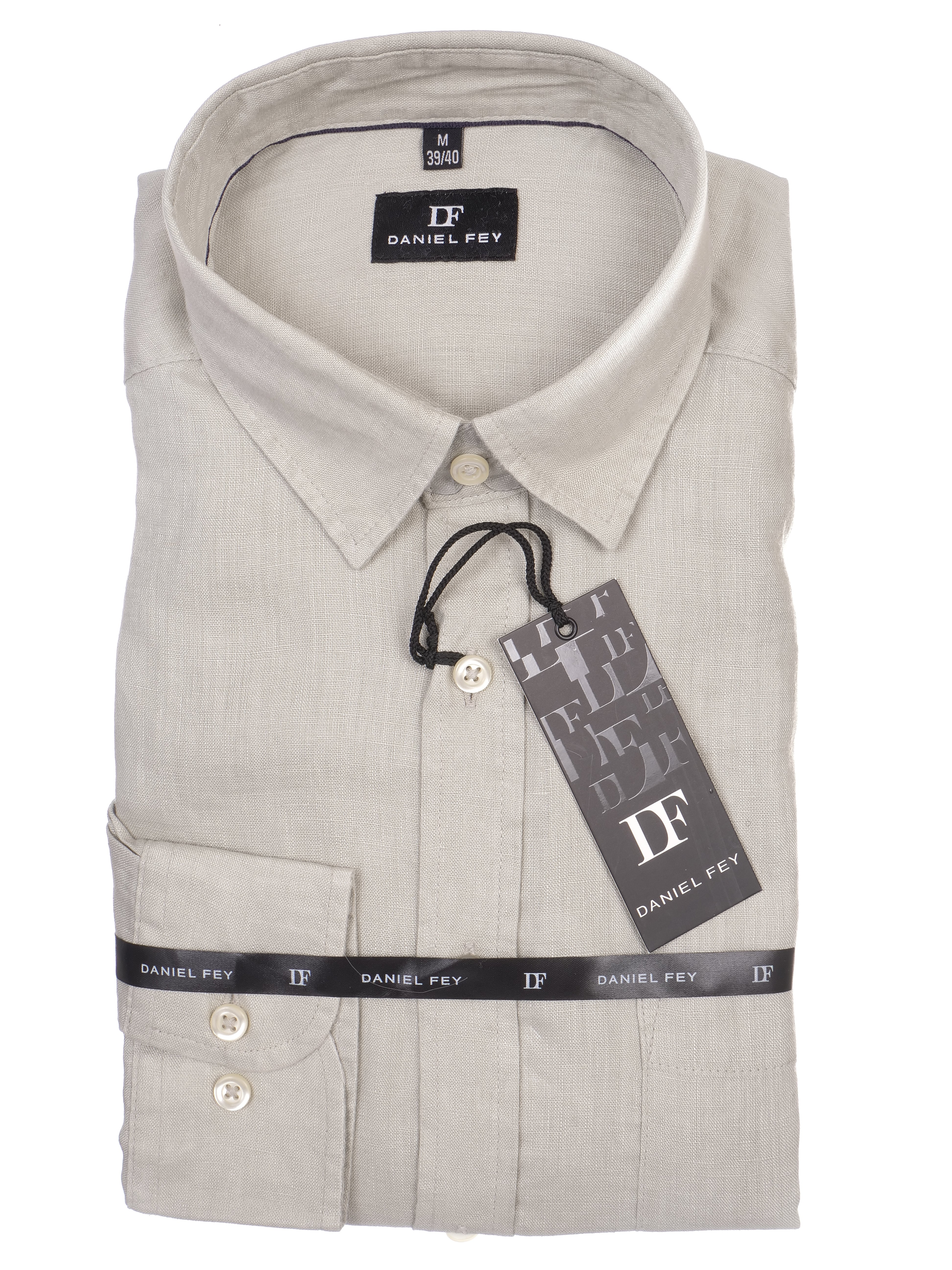 Langarmhemd modern fit aus Leinen mit Kent-Kragen und Brusttasche von Daniel Fey