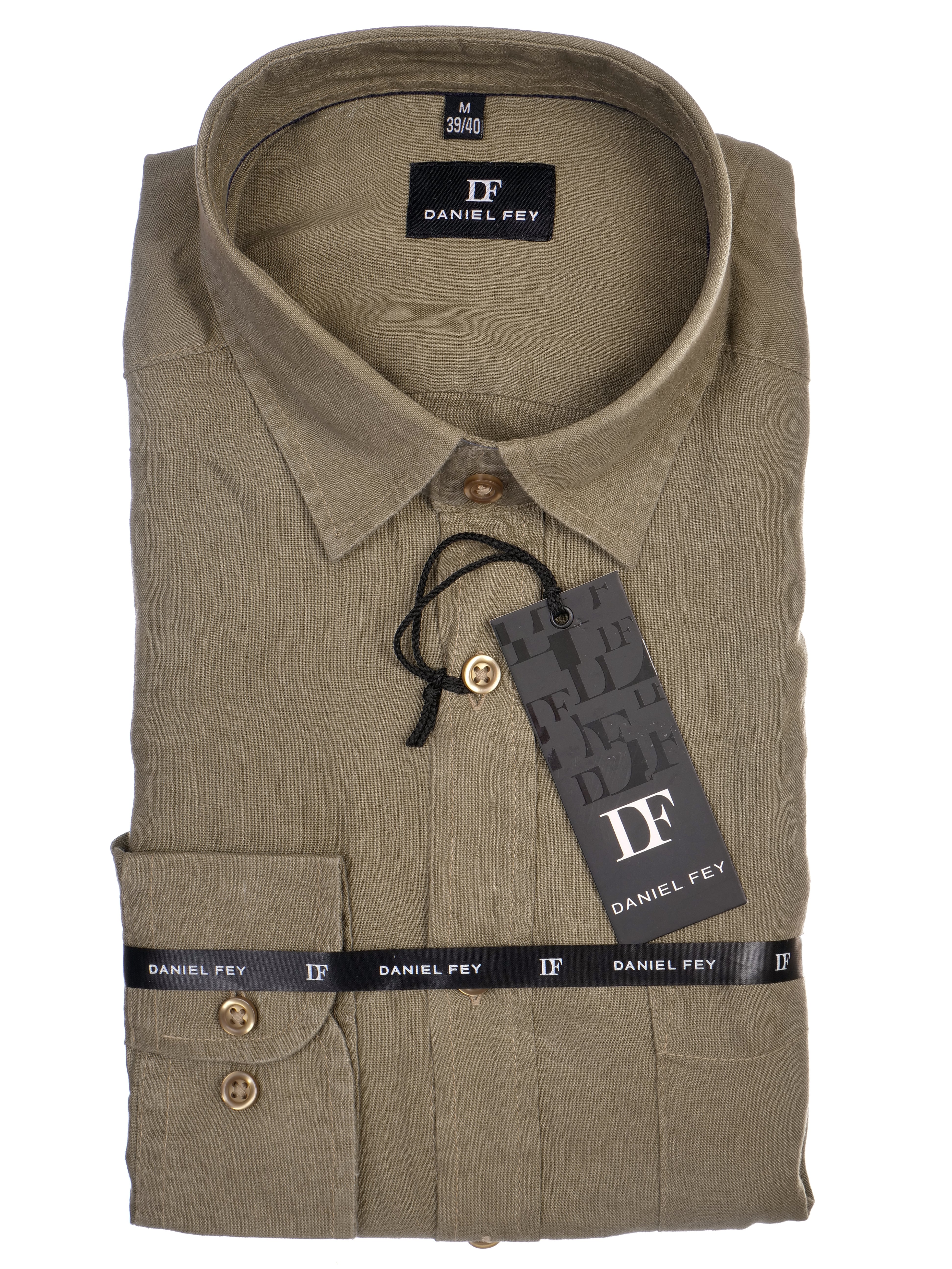 Langarmhemd modern fit aus Leinen mit Kent-Kragen und Brusttasche von Daniel Fey